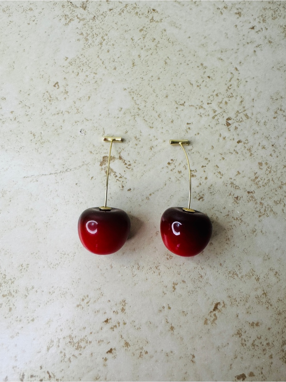Gold-Tone Cherry Drop Earrings - Red Cherry Dangle Earrings